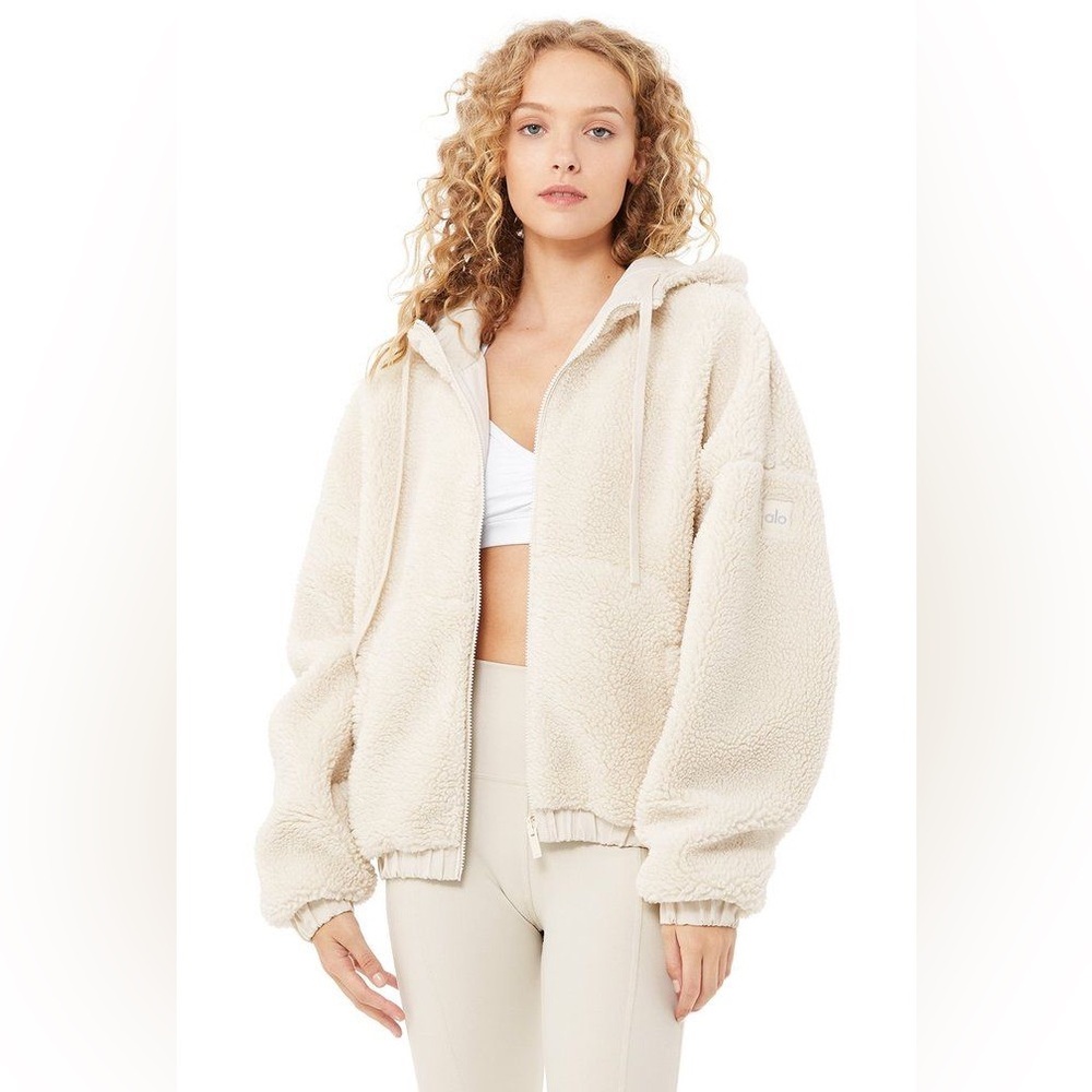 Alo Yoga Duality Sherpa Jacket XS Reversible Iconic Alo Jacket White/Bone - Picture 5 of 12